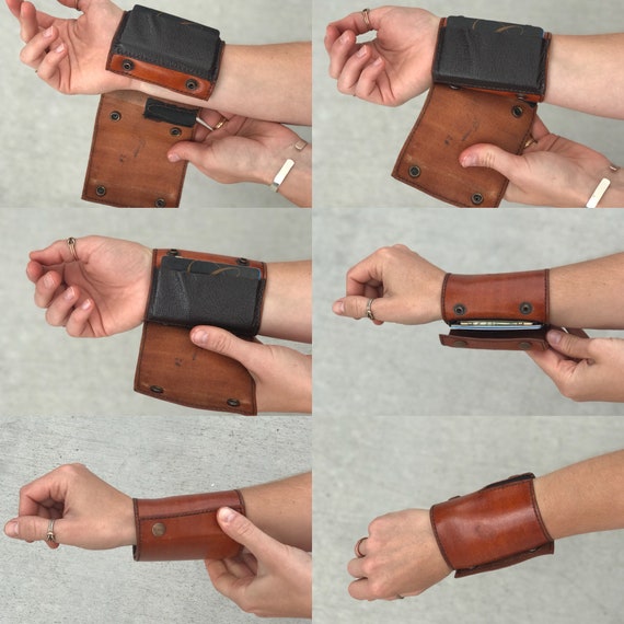 Leather wristband wallet sale