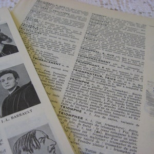 May include: A black and white image of a dictionary page with the word "Triumph" highlighted. The page also includes definitions for the words "Triumphal", "Triumphant", "Triumphateur", "Triomphe", and "Triompher".