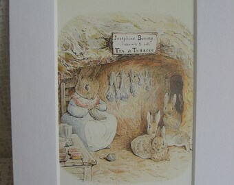 Beatrix Potter,Vintage Book Page,5 x 7, WHITE Mat,Matted Book Page,Peter Rabbit Family ,Peter Rabbit,Nursery Decor,Baby Shower