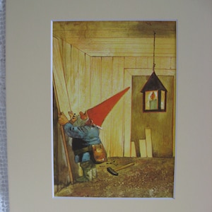 Woodland Gnome, Carpenter Gnome, Vintage Book Page,8 x 10, Tan Mat, Matted Book Page