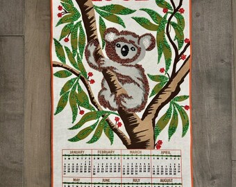 1982 Koala Bear Hanging Wall Calendar ~ Sequined Felt ~ 31&quot; x 16&quot;
