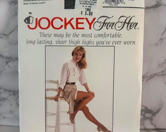Vintage Jockey For Her Off Black Sheer Thigh Highs 1992 Small Medium Made in USA