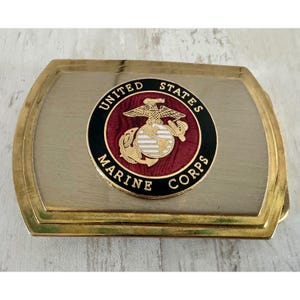 US Marine Corps Belt Buckle United States Military Vintage Gold Tone