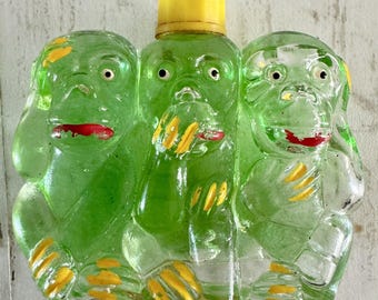 Vintage 3 Monkeys 1/2 fl oz Perfume Bottle-See/Hear/Speak No Evil By Kleinkramer