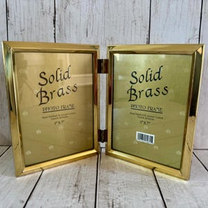 Solid Brass Double Hinged Photo Frame 5x7 Hand Polished Tarnish Resistant Gold