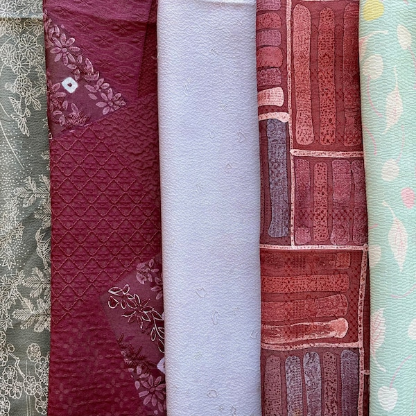 5 Square Kimono Fabric Piece Bundle Vintage Japanese Silk Remnants 12"x12" Lot D