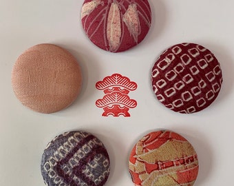 Magnets Set of Five Vintage Japanese Kimono Fabric 1.5 Inch - "Eloise”