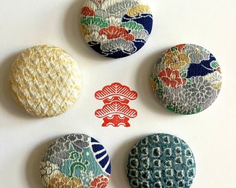 Magnets Set of Five Vintage Japanese Kimono Fabric 1.5 Inch - "Annie”