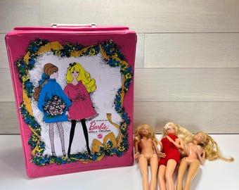 Vintage Barbie Doll 1968 Pink Trunk + 3 Barbie Dolls