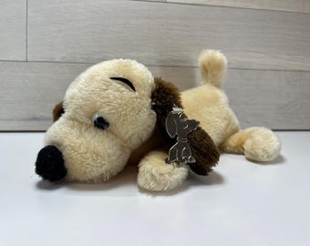 Vintage 1973 R. Dakin & Co Puppy Drooper Dog Soft Toy Plush Cream Brown 10”