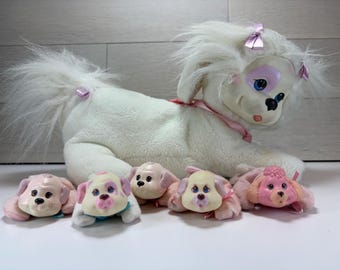 Vintage 1991 Hasbro Puppy Surprise White Purple Plush Heart Collar Tag 5 Puppies