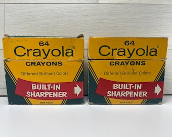 Lot of 2 Vintage Crayola Crayons No. 64 Binney Smith Sharpener - 1966-76 box USA