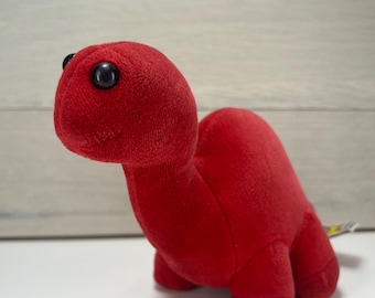 Vintage 1989 Manhattan Toy Company Red Velvet Small Dinosaur Brontosaurus Plush