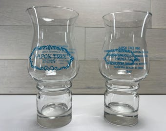 Kapok Tree Inns 1980 Glass Florida Souvenir Hurricane Cocktail Glasses - set 2x