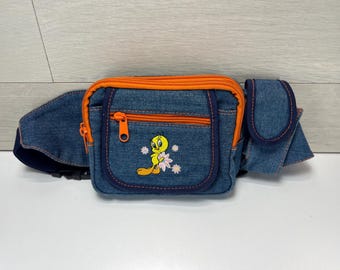 Vintage Y2K Looney Tunes Tweety Bird Denim Fanny Pack 2000s Retro