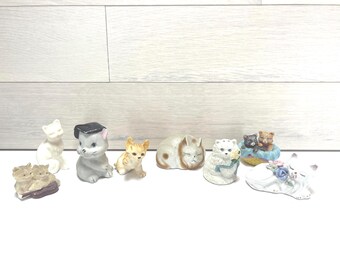 Lot 8 Vintage Porcelain Ceramic 2” Cats - in various poses - from Italy China Taiwan and others