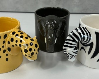 Lot of 3x Vintage 1987 Bergschrund Seattle Mug - Cheetah Zebra Elephant mugs set