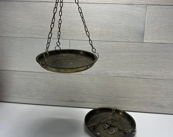 Vintage Balance Scale Brass Pans with embossed design patina - 2 cups - no scale