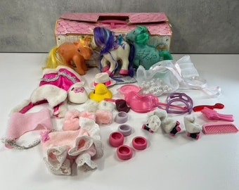 Vintage 1983 My Little Pony Carry Case, 3 Ponies + Accessories lot