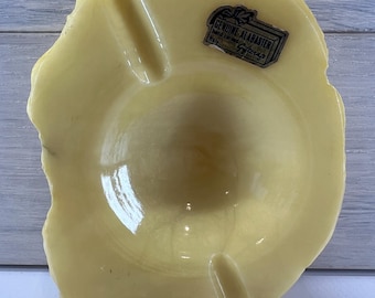 Vintage Genuine Hand Carved Polished Giftcraft Alabaster Ashtray Blonde Yellow Italy