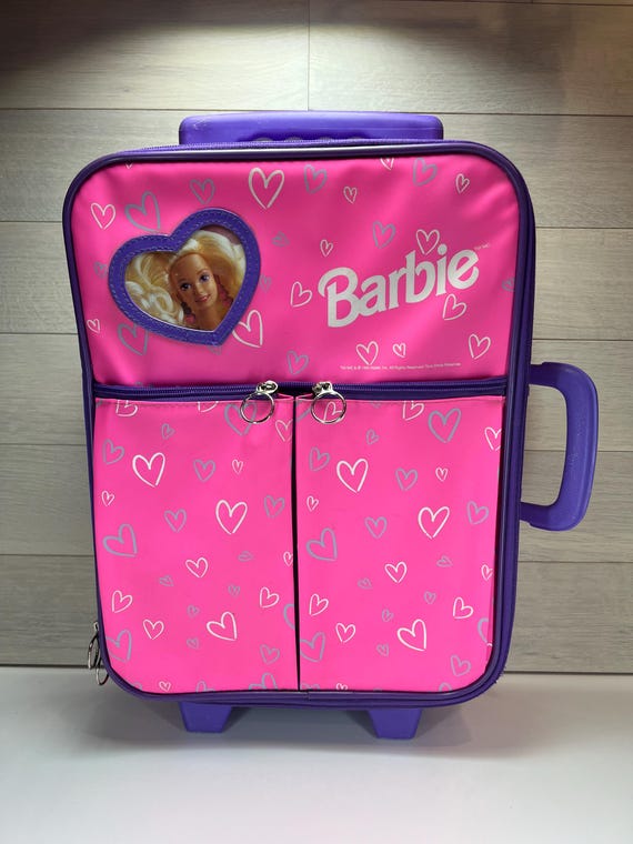 Vintage 1995 Mattel Barbie Pink Purple Small Kids Rolling Travel