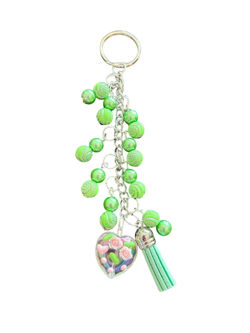 Spring Season Key Chain Green and Floral Spring Bag Charm Dangle Keychain - Etsy