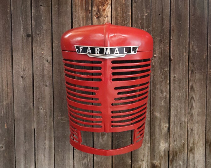 Farmall M Tractor Grill Wall Hanging W/ Light Industrial Farm House