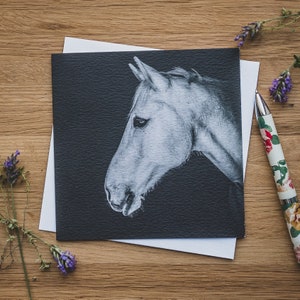 Carte de voeux - Noir, blanc et gris, cheval