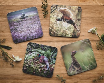 Set of 4 Coasters - Game Birds, Pheasant, Grouse