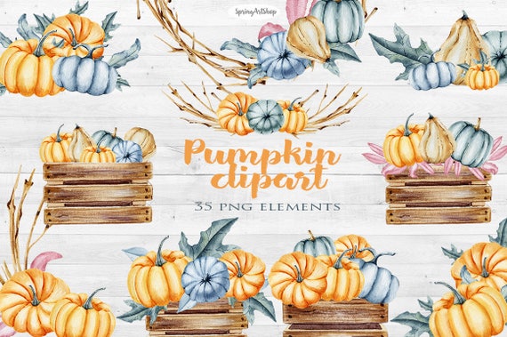 Download Autumn Pumpkin Watercolor Set Autumn Clipart Halloween Clipart Etsy