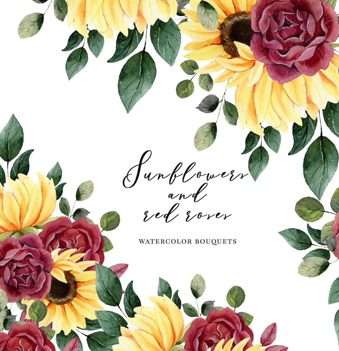 Sunflower PNG Clipart PNG Red Rose Clipart. Floral Frame Etsy