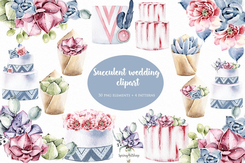 Download Boho succulent wedding clipart Watercolor digital Clip art ...