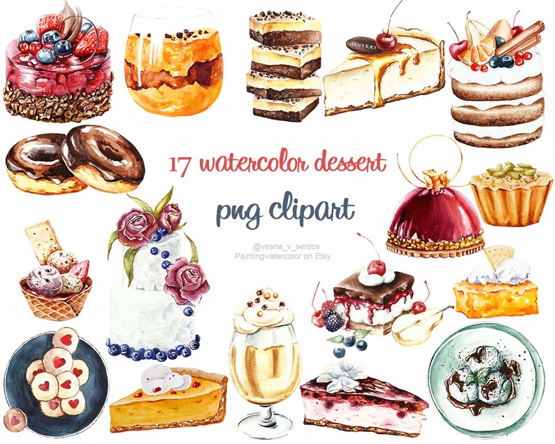 Download Clip Art Watercolor Cake Dessert Clipart Cupcake Clipart Birthday Clipart Tea Set Clipart Chocolate Clipart Birthday Cake Clipart Baby Shower Art Collectibles