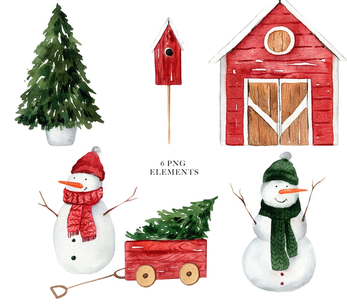 Snowman Clipart Snowman Png Watercolor Christmas Cards | Etsy