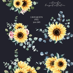 Download Eucalyptus with sunflower clipart. Greenery Watercolor | Etsy