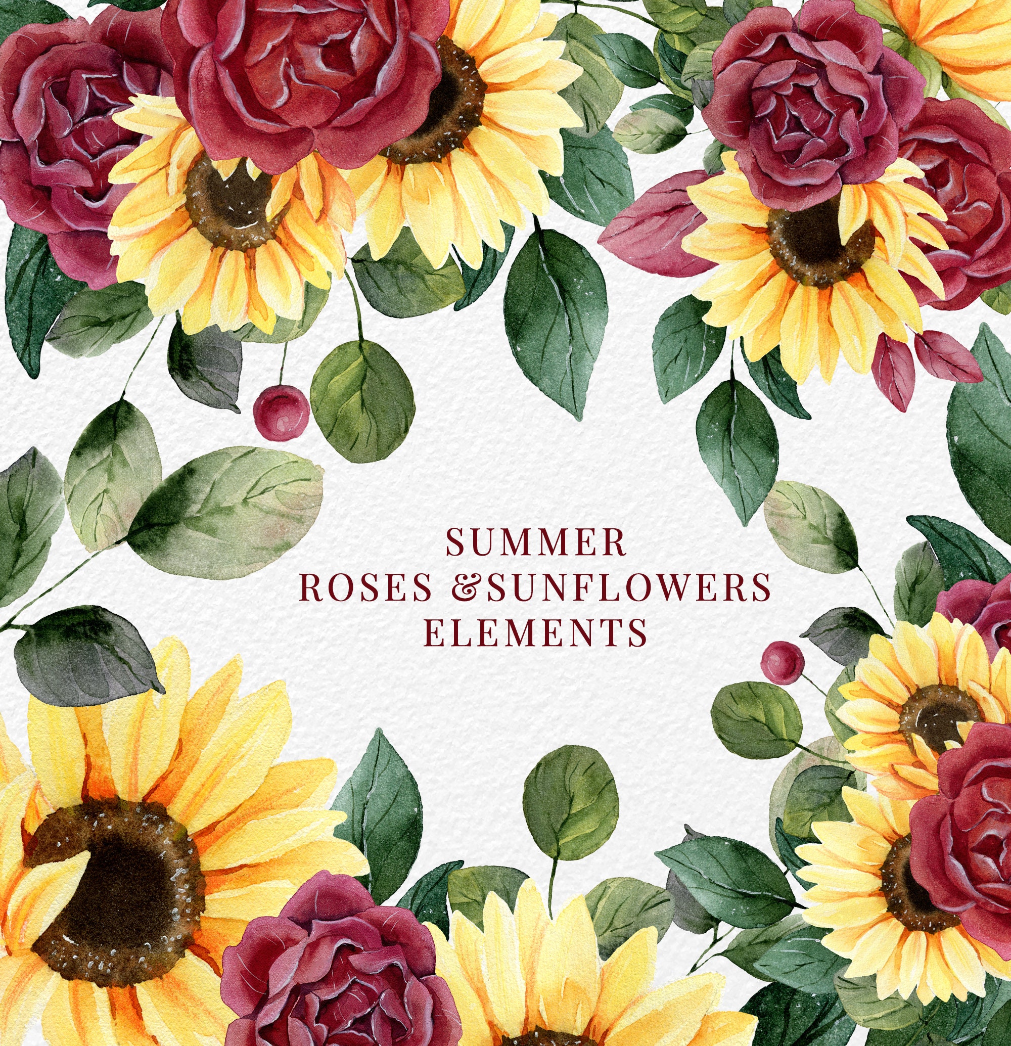 Sunflower Clipart With Red Roses Elements. Sunflower Png Etsy UK