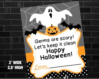 Printable HALLOWEEN Tag, Germs Are Scary, Hand Saniztizer, INSTANT DOWNLOAD, Digital File