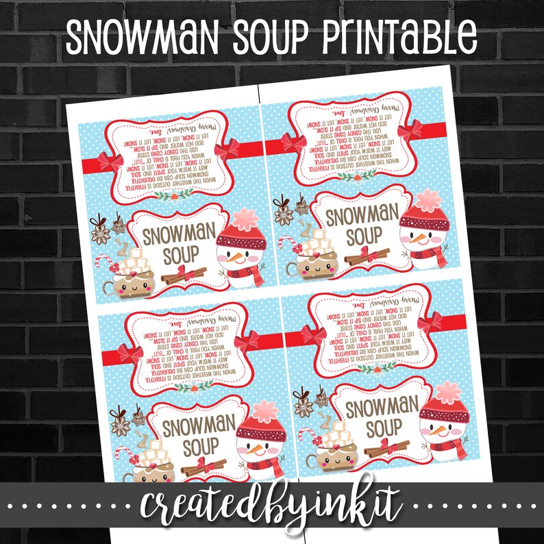 Printable Snowman Soup Christmas Tag Christmas Goodybag | Etsy