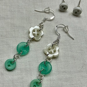Flower & Stem Button Earrings with Tiny White Studs