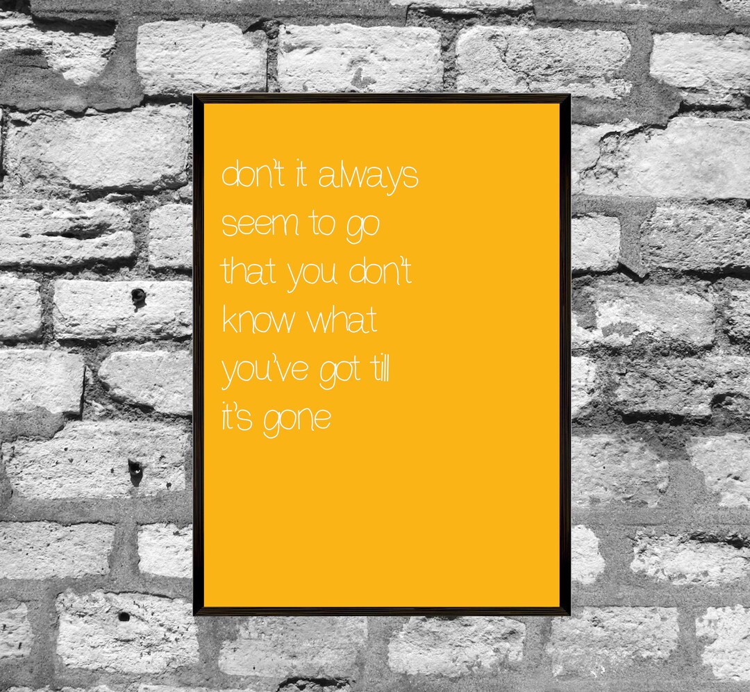 Song Big Yellow Taxi Lyrics Big Yellow Taxi Joni Mitchell Song Lyrics Poster - Etsy