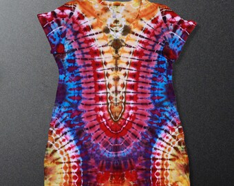 Ladies' L/XL Tie Dye V-Neck Cover-Up, Hand Tied and Ice Dyed, One of a Kind Piece of Tie Dye Art