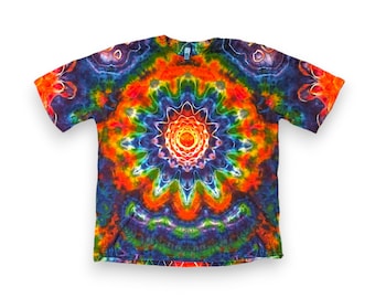 4XL Tie Dye Shirt, Psychedelic Rainbow Mandala Design, One of a Kind, Ice Dyed Shirt