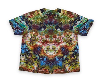 4XL Reverse Tie Dye Shirt, Psychedelic Earth Tones, One of a Kind Ice Dyed Shirt