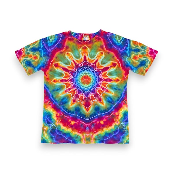 Large Tie Dye Shirt, Psychedelic Rainbow Mandala Design, One of a Kind Shirt