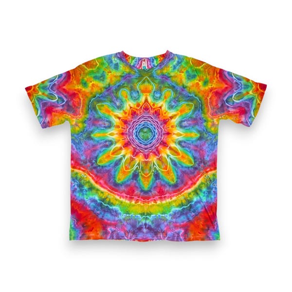 Chemise tie-dye 2XL, mandala psychédélique arc-en-ciel, chemise unique en son genre