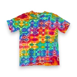 Large Tie Dye Shirt, UV Reactive Psychedelic Rainbow Glitch Design, One of a Kind Shirt