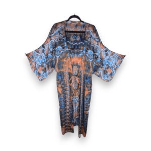 XL Tie Front Tie Dye Kimono Robe, One of a kind Ice Dyed Robe