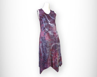 Small Enchanting Almandine Asymmetrical Pocket Dress - Unique Geode Ice Dyed Tie Dye Design