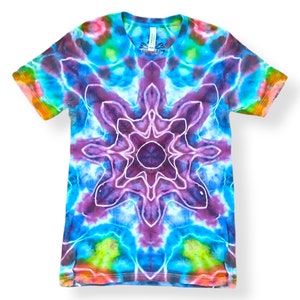 Small Tie Dye Shirt, Rainbow Mandala Design, One of a Kind, Ice Dyed Shirt