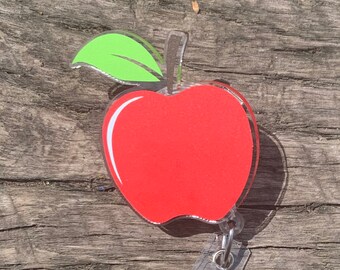 Apple Badge Reel, Teacher Badge Reel, Teacher Gift, Teacher Appreciation, Teacher ID Holder